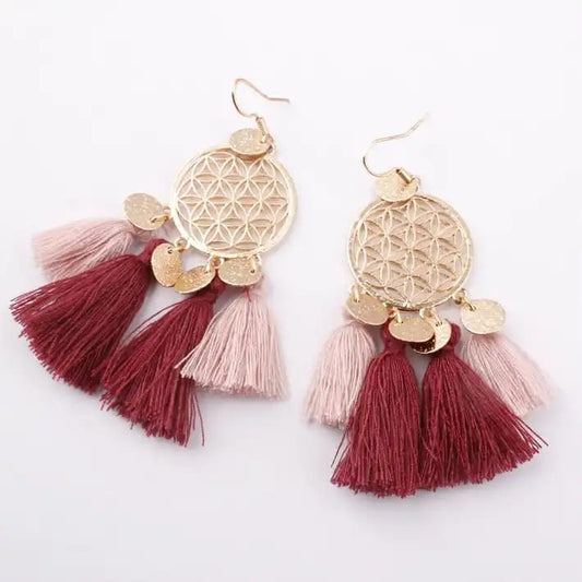 Aretes mandala dorada y flecos