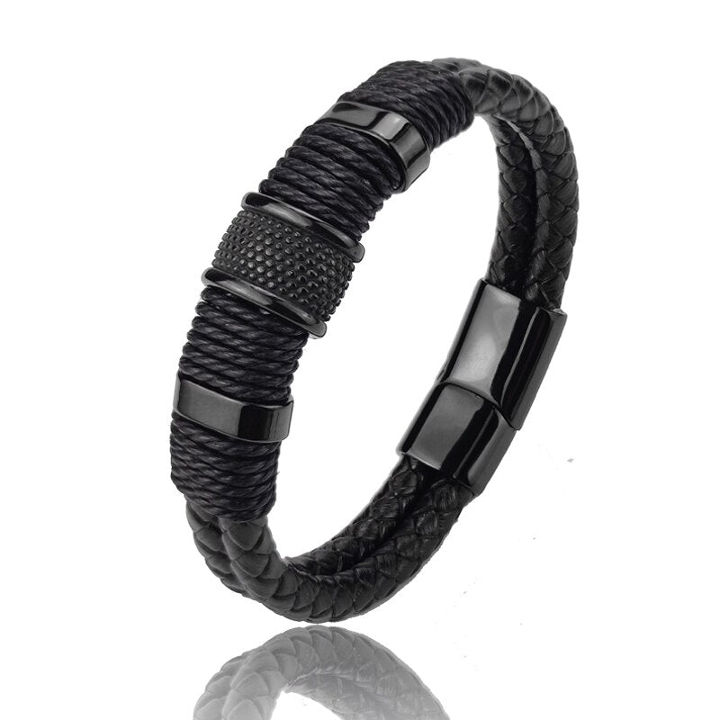 Pulsera de cuero híbrida negra