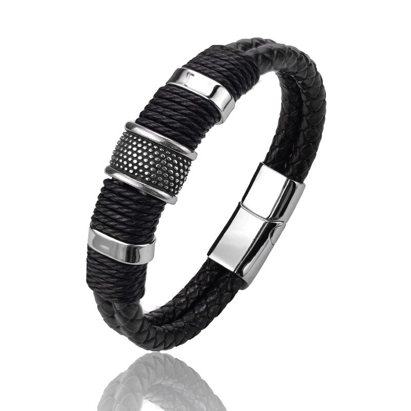 Pulsera de cuero híbrida negra